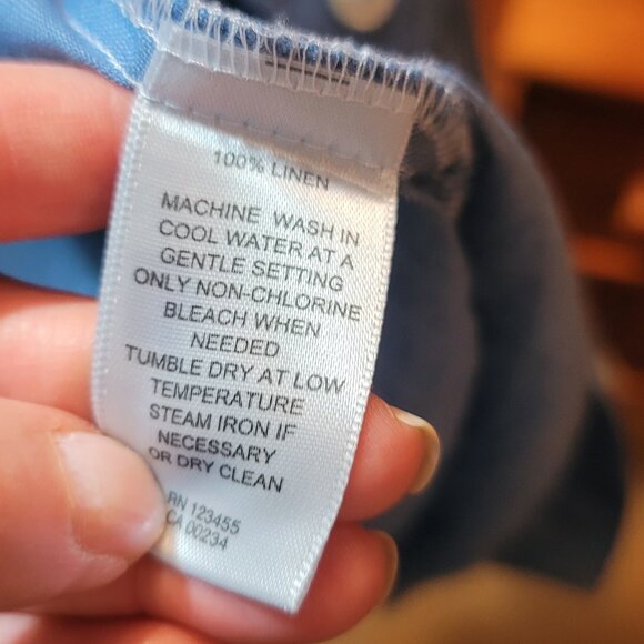 Blue Linen Shirt Petite Small - Picture 6 of 7